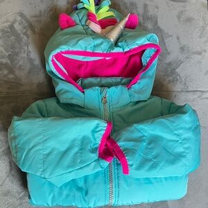 Cat & Jack Aqua and Fuchsia removable Hooded Jacket